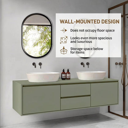 60"-96"Wall-Mounted Double Sink Bathroom Vanity with Matte Green Finish & Storage