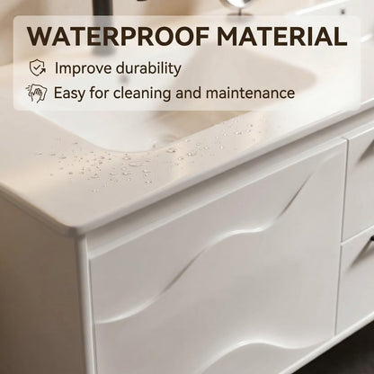 60"-96"Modern White Floating Bathroom Vanity with Double Sinks & LED Lighted Mirrors