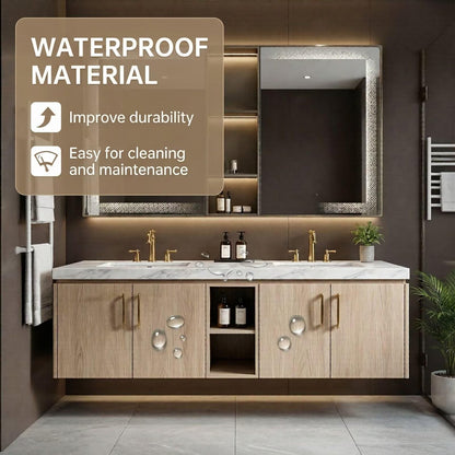 60"-96"Modern Light Wood Floating Vanity with Double Sinks & LED Lighted Mirror Cabinet