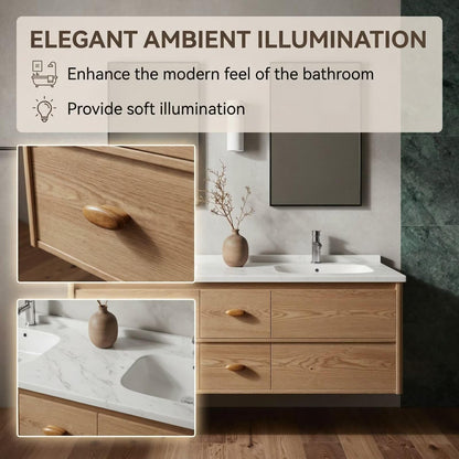 60"-96"Modern Floating Bathroom Vanity, Light Oak Double Sink Cabinet with Drawers