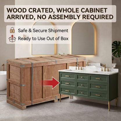 60"-96"Vintage Green Bathroom Vanity with Double Sink & Arched LED Mirrors