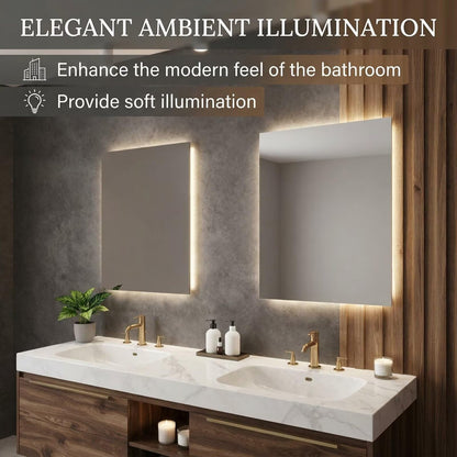 60"-96"Modern Wood Floating Bathroom Vanity with Double Sinks, Marble Countertop & LED Mirrors
