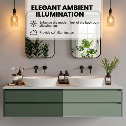 60"-96"Sage Green Floating Bathroom Vanity with Double Sinks & Black Framed Mirrors