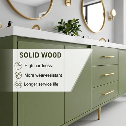 60"-96"Modern Green Bathroom Vanity with Gold Hardware & Round Gold Frame Mirrors