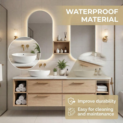 60“-96”Contemporary Oak Bathroom Vanity with Marble Countertop & LED Backlit Mirrors
