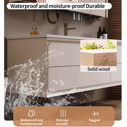 36"- 64" White Floating Bathroom Vanity Set with Defogging Mirror & Single Sink & Multi Functional Rack