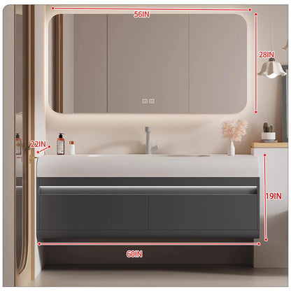 36"- 60" Wall Mounted Solid Wood Single Sink Bathroom Vanity Set with Smart Sensor Light and Mirror