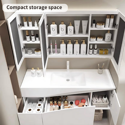 44"- 60" White Wall Mounted Defogging Bathroom Vanity Set with Sink