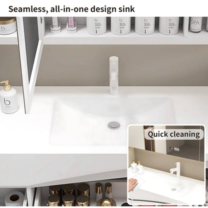 44"- 60" White Wall Mounted Defogging Bathroom Vanity Set with Sink