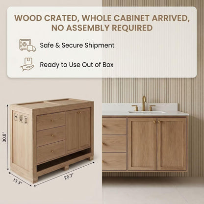 60"-96"Floating Oak Bathroom Vanity with Double Sink, Wall-Mounted Cabinet & Drawers