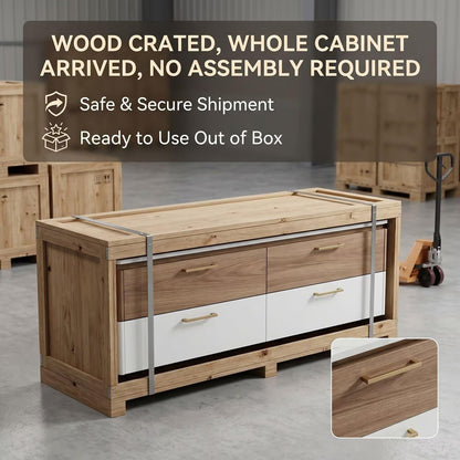 60"-96"Modern Bathroom Vanity with Double Sink, Wood-White Cabinet & Matching Side Cabinet