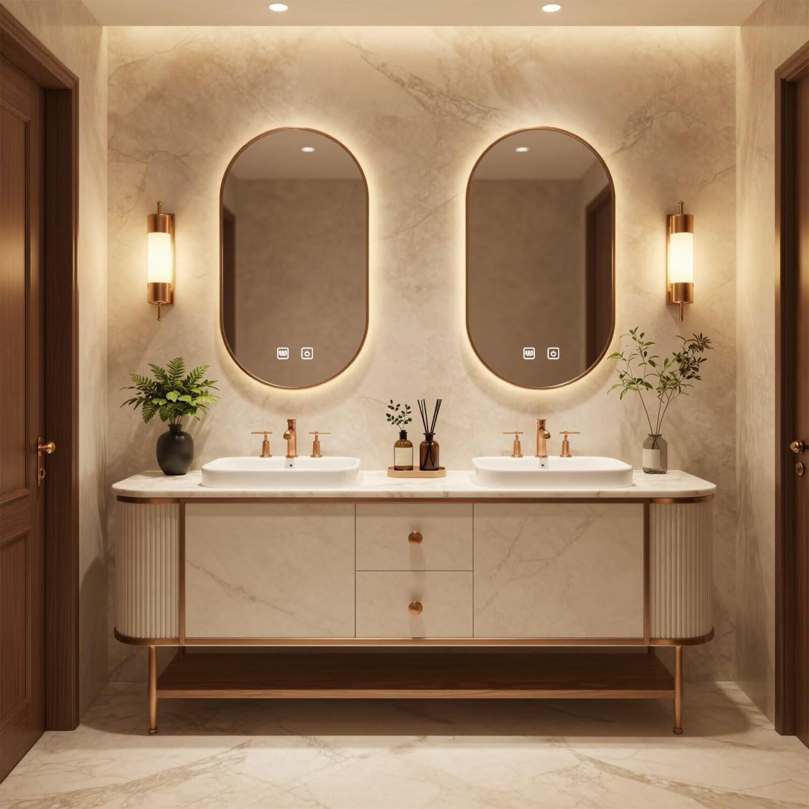 60"-96"Modern Luxury Bathroom Vanity, Double Sink with Marble Top & Gold Accents