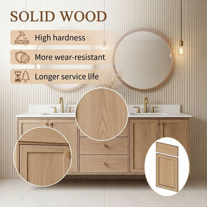 60"-96"Floating Oak Bathroom Vanity with Double Sink, Wall-Mounted Cabinet & Drawers