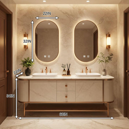 60"-96"Modern Luxury Bathroom Vanity, Double Sink with Marble Top & Gold Accents