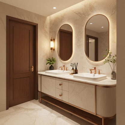 60"-96"Modern Luxury Bathroom Vanity, Double Sink with Marble Top & Gold Accents