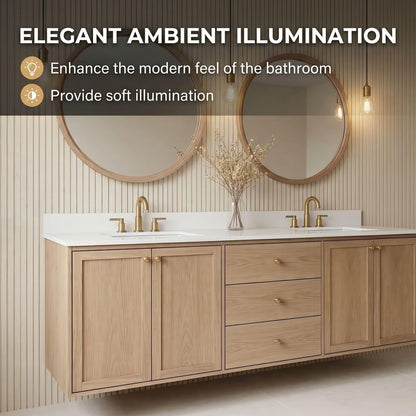 60"-96"Floating Oak Bathroom Vanity with Double Sink, Wall-Mounted Cabinet & Drawers