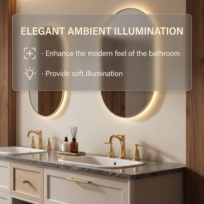 60"-96"Floating White Bathroom Vanity with Double Sink & LED Oval Mirrors