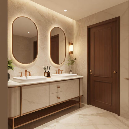 60"-96"Modern Luxury Bathroom Vanity, Double Sink with Marble Top & Gold Accents