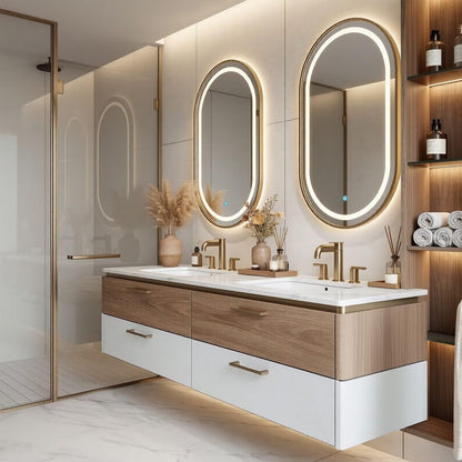 60"-96"Modern Bathroom Vanity with Double Sink, Wood-White Cabinet & Matching Side Cabinet