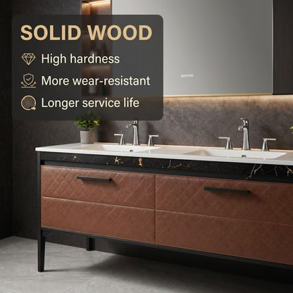 60"-96" Modern Bathroom Vanity with Double Sink, Leather Finish & LED Mirror