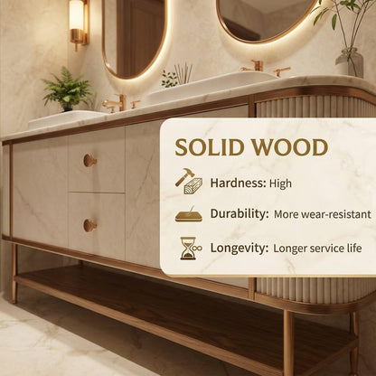 60"-96"Modern Luxury Bathroom Vanity, Double Sink with Marble Top & Gold Accents