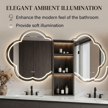 60"-96"Modern Floating Bathroom Vanity, Double Sink with LED Cloud Mirrors