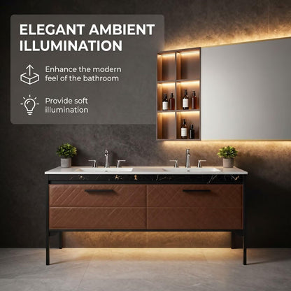 60"-96" Modern Bathroom Vanity with Double Sink, Leather Finish & LED Mirror