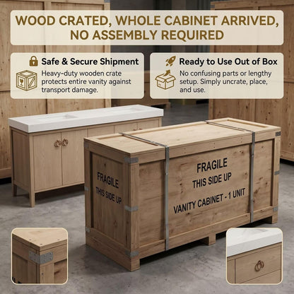 60"-96"Light Oak Double Sink Bathroom Vanity with Stone Top & Soft-Close Storage
