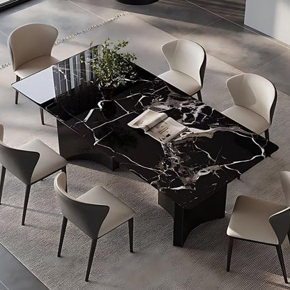 55.11"-70.86"Modern Black Marble Dining Table Set with 6 Chairs