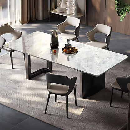 55.11"-70.86"Modern Cloud White Marble Dining Table Set with 6 Chairs