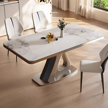 55.11"-70.86"Contemporary Rectangular Sintered Stone Dining Table with Unique Metal Base