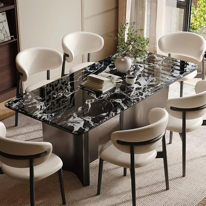 55.12"-70.87"Modern Black & White Marble Dining Table Set with 6 Chairs