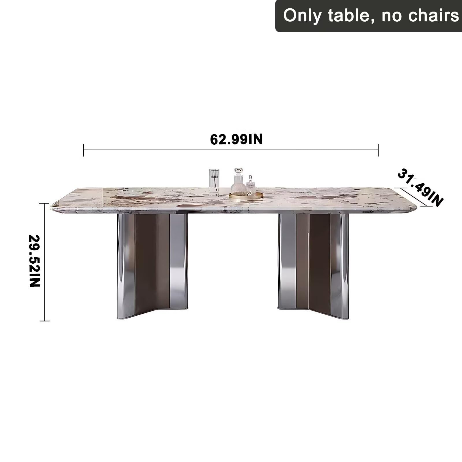 55"-71"Luxury Sintered Stone Dining Table, Rectangular with Marble-Look Top & Metal Base
