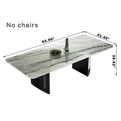 55.11"-70.86"Rectangular Sintered Stone Dining Table, Luxury White Marble Top with Veins