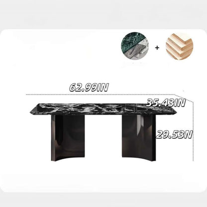 55.12“-78.74”Modern Black Marble Dining Table Set with 6 Chairs for Kitchen & Dining Room