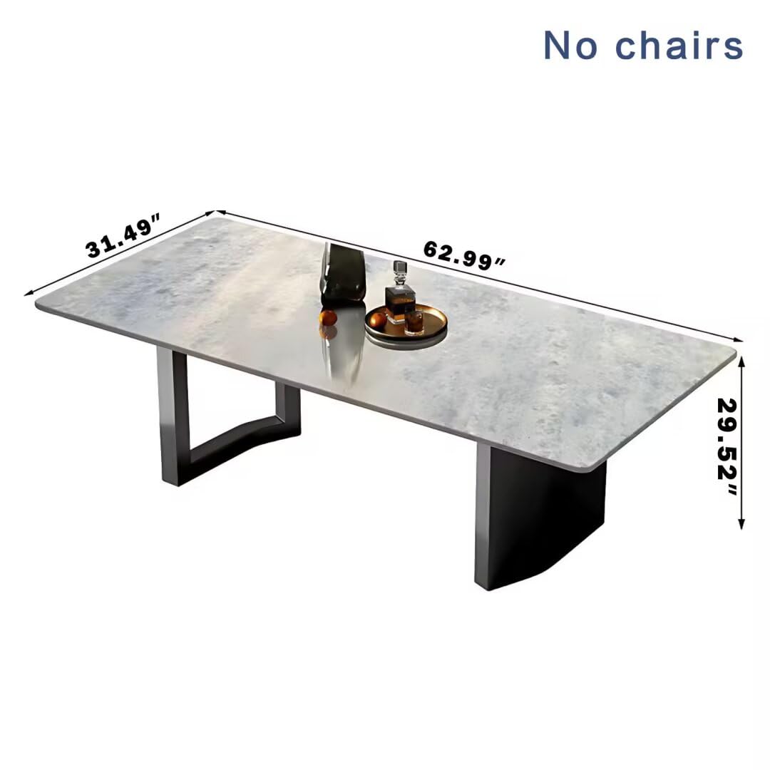 55.11"-70.86"Modern Cloud White Marble Dining Table Set with 6 Chairs