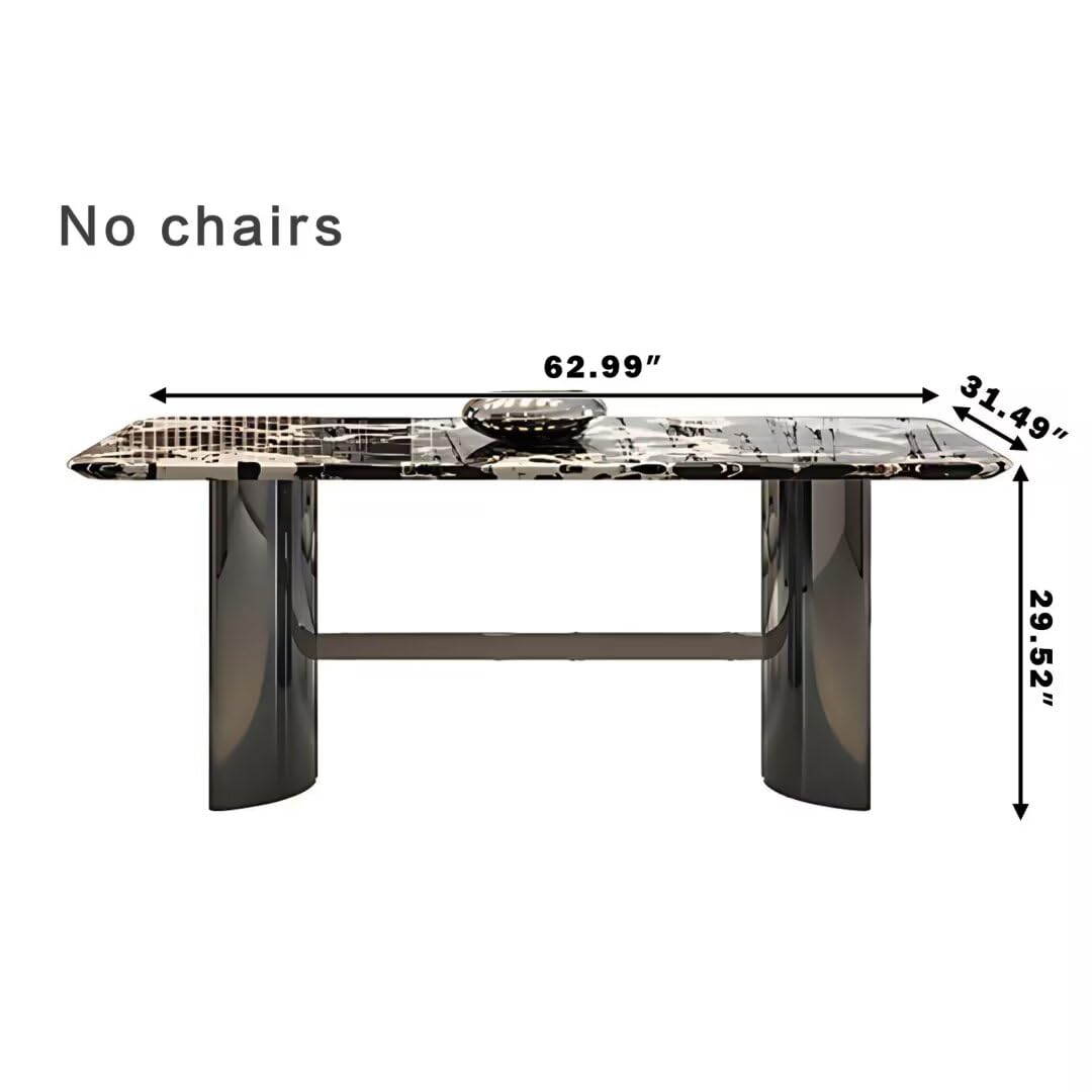55.11"-70.86"Modern Black & White Marble Dining Table Set with 6 Chairs for Home