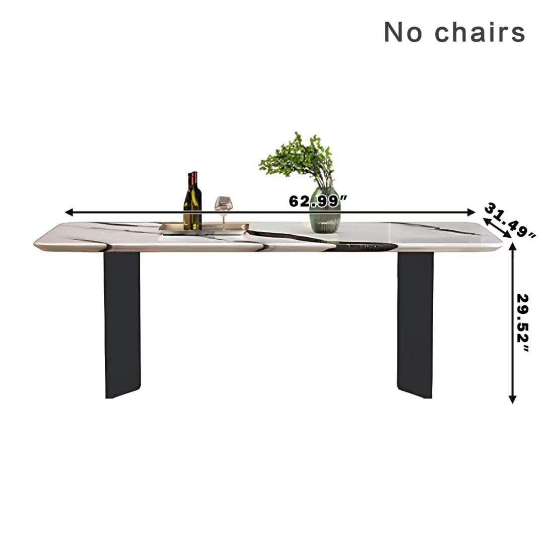 55.11"-70.86"Modern Ink Wash Marble Dining Table Set for 6, Luxury Stone Top with Metal Base