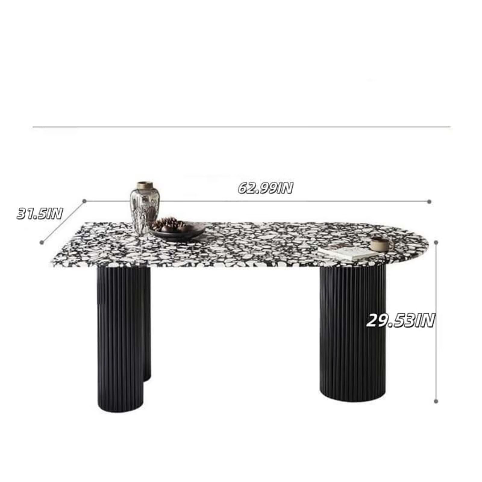 55.12"-70.87"Oval Terrazzo Dining Table, Durable Black Fluted Base