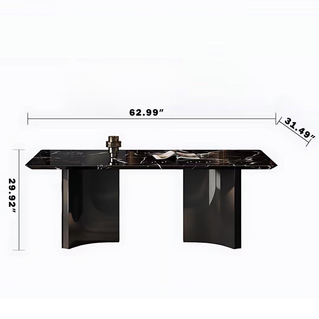 55.11"-70.86"Modern Black Marble Dining Table Set with 6 Chairs