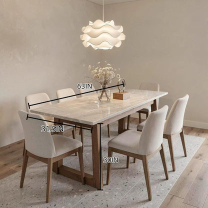 55.12"-78.74"Light Marble Dining Table, Modern Rectangular Table with Solid Wood Legs