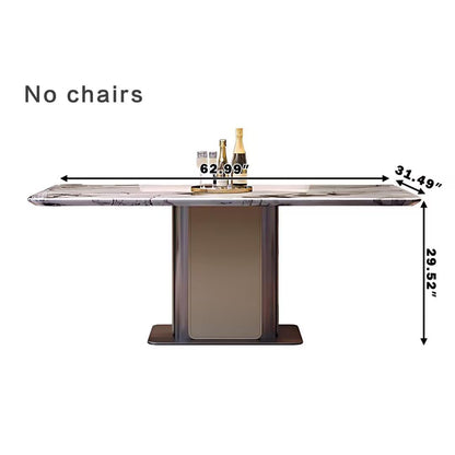 55.11"-70.86"Luxury White Marble Dining Table Set with 6 Upholstered Chairs for Home