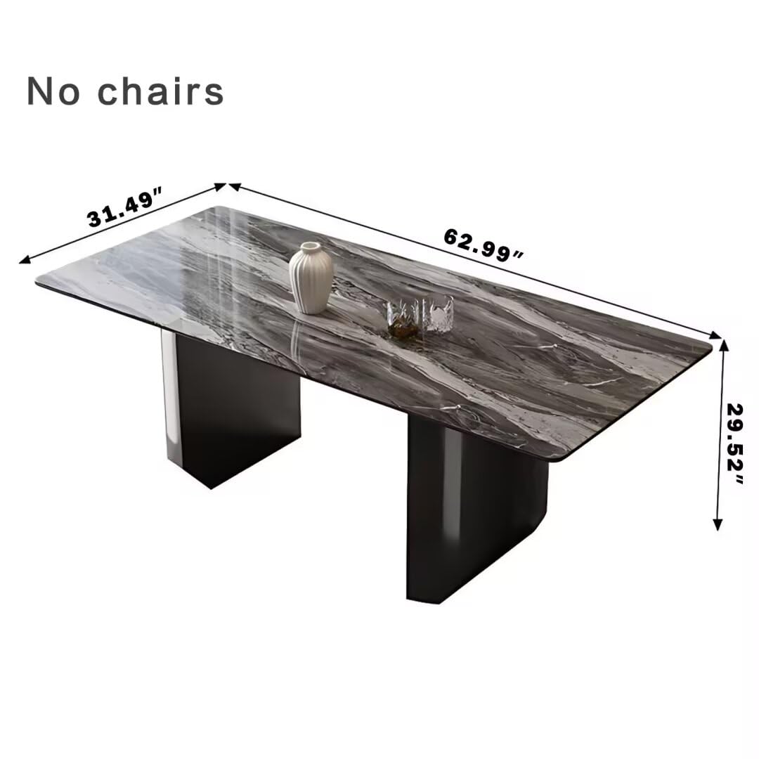 55.11:-70.86"Luxury Grey Marble Dining Table Set with 6 Upholstered Chairs for Home