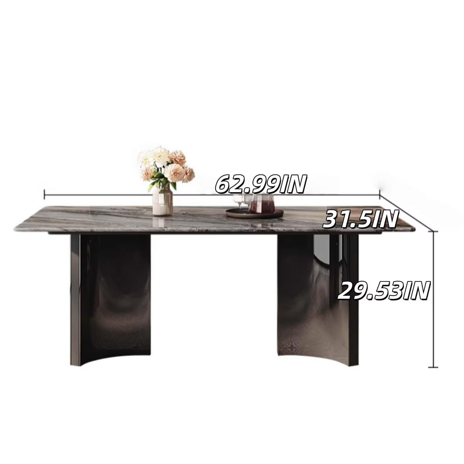 55.12"-70.87"Modern Black & White Marble Dining Table Set with 6 Chairs
