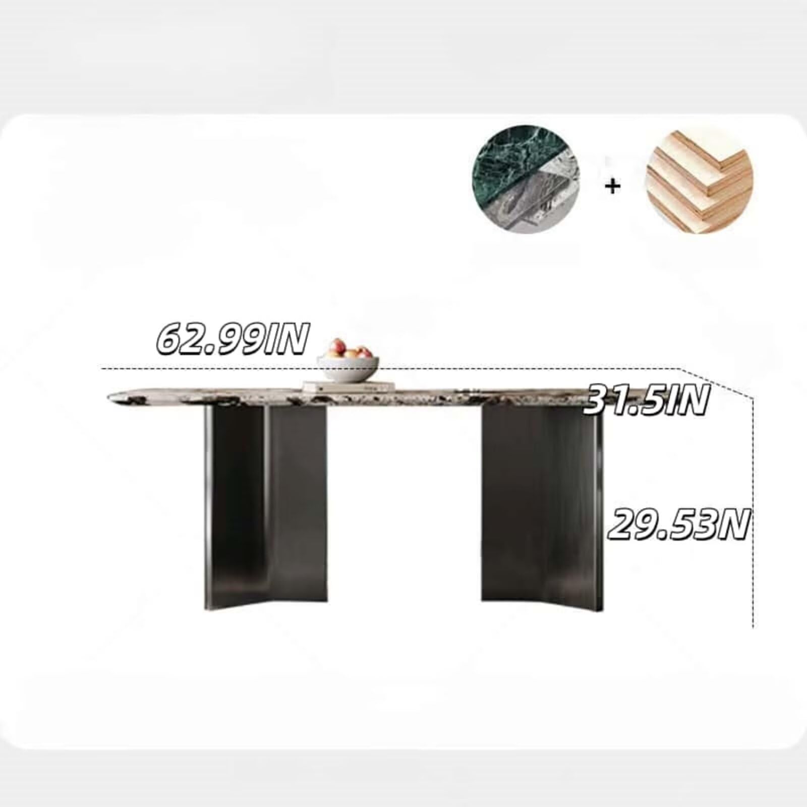 55.12"-78.74"Rectangular Sintered Stone Dining Table, Natural Veined Marble Top with Metal Base