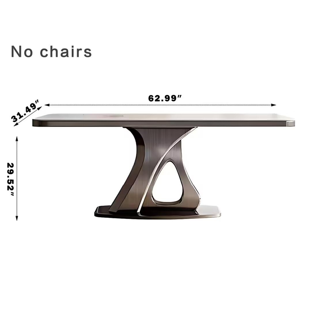 55.11"-70.86"Contemporary Rectangular Sintered Stone Dining Table with Unique Metal Base