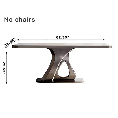 55.11"-70.86"Contemporary Rectangular Sintered Stone Dining Table with Unique Metal Base