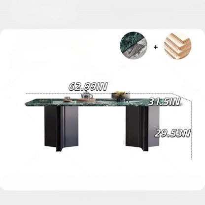 55.12"-78.74"Modern Green Marble Dining Table Set with 4 Chairs