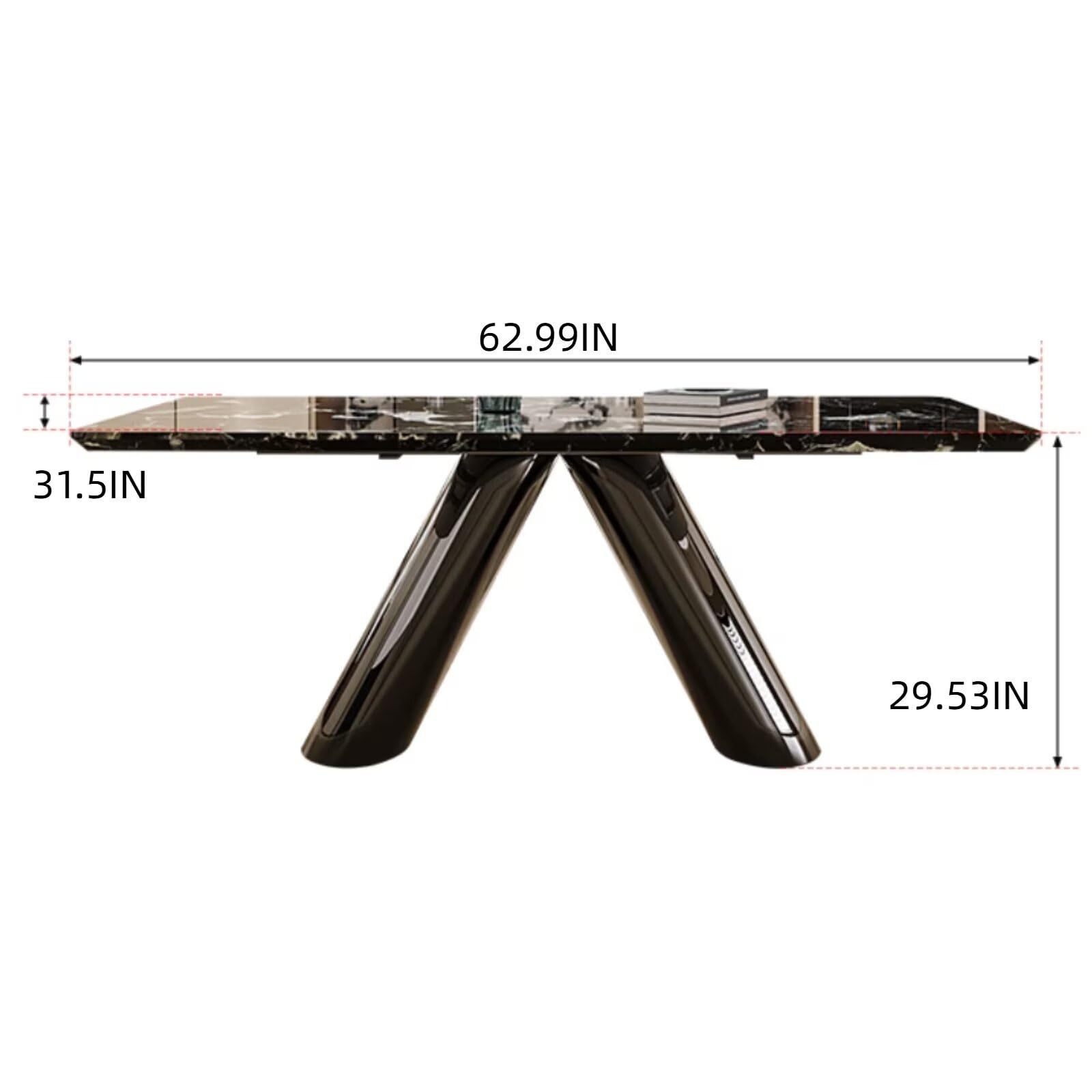 55.11"-78.74"Modern Black Marble Dining Table, Luxury Rectangular Kitchen Table for 4-6 People