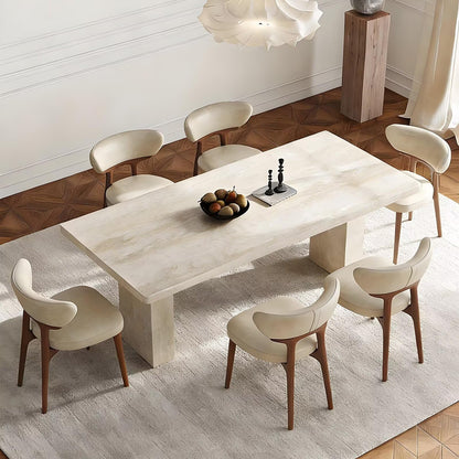 62"-78"Modern Travertine Dining Table, Rectangular Stone Table with Thick Base for 6-8